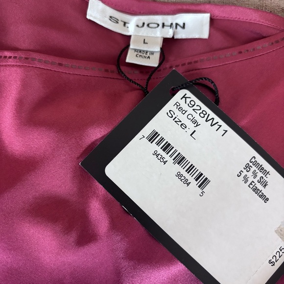NWT St. John Evening Red Clay Silk w Embellished Trim Cami Top Sz L - Picture 5 of 8